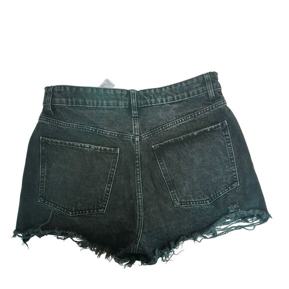 Zara High Rise Jean Shorts Size 8 Cutoff Distressed Button Fly Black - Picture 2 of 7
